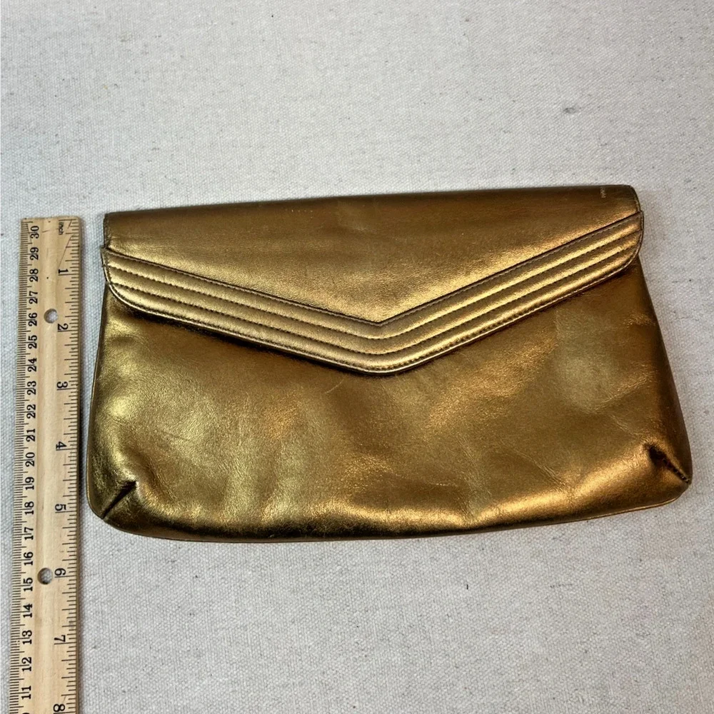 Vintage Morris Moskowitz Leather Envelope Leather Gold Clutch Snap Closure 1970s